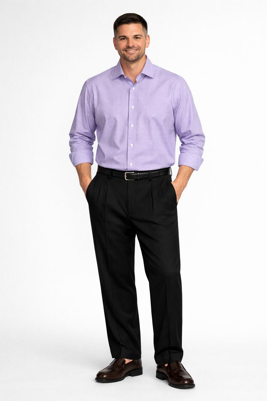 David Donahue Purple Check Dress Shirt Sz 17 1/2 34/35
